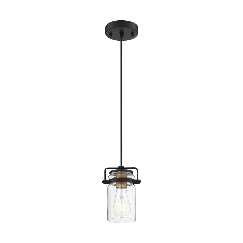 Antebellum 1-Light Mini Pendant Fixture Black and Aged Gold Finish with Clear Glass - N/A - Black