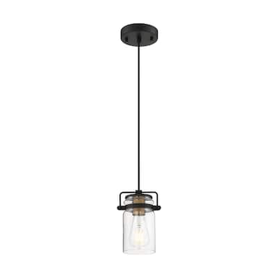 Antebellum 1-Light Mini Pendant Fixture Black and Aged Gold Finish with Clear Glass - N/A