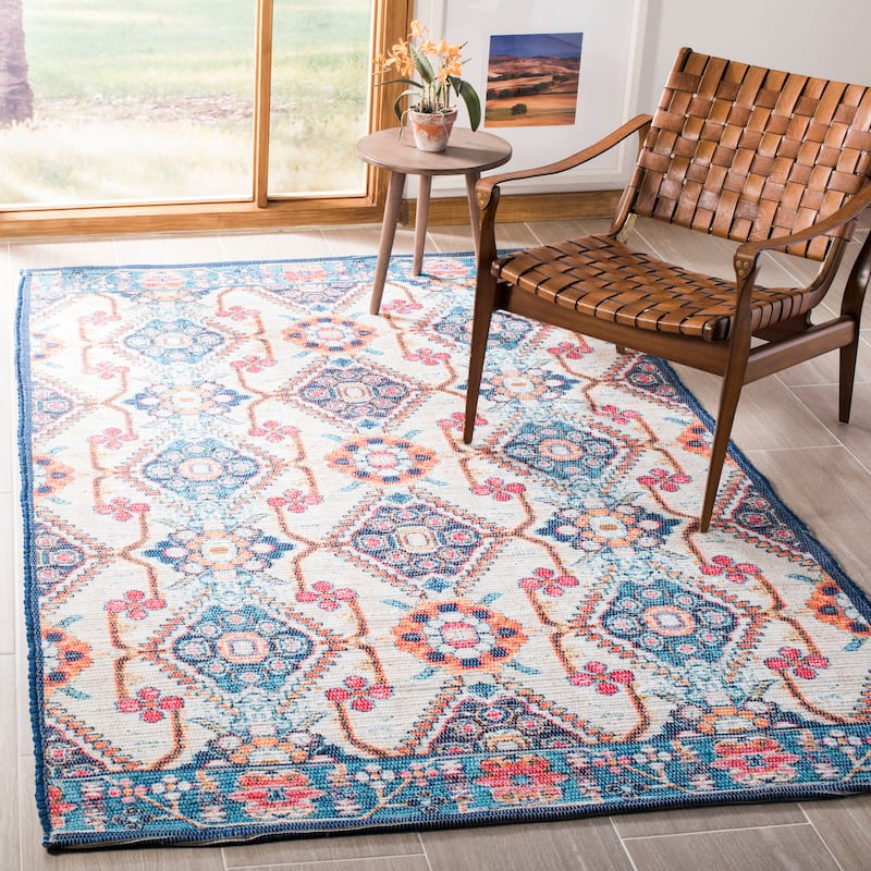 SAFAVIEH Handmade Saffron Bryana Modern Tribal Cotton Rug - 5' x 8' - Cream/Blue