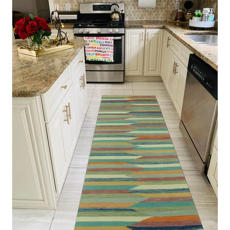 Winchester Flatweave Aliana Blue/Green Runner - 3'3" x 12'10"