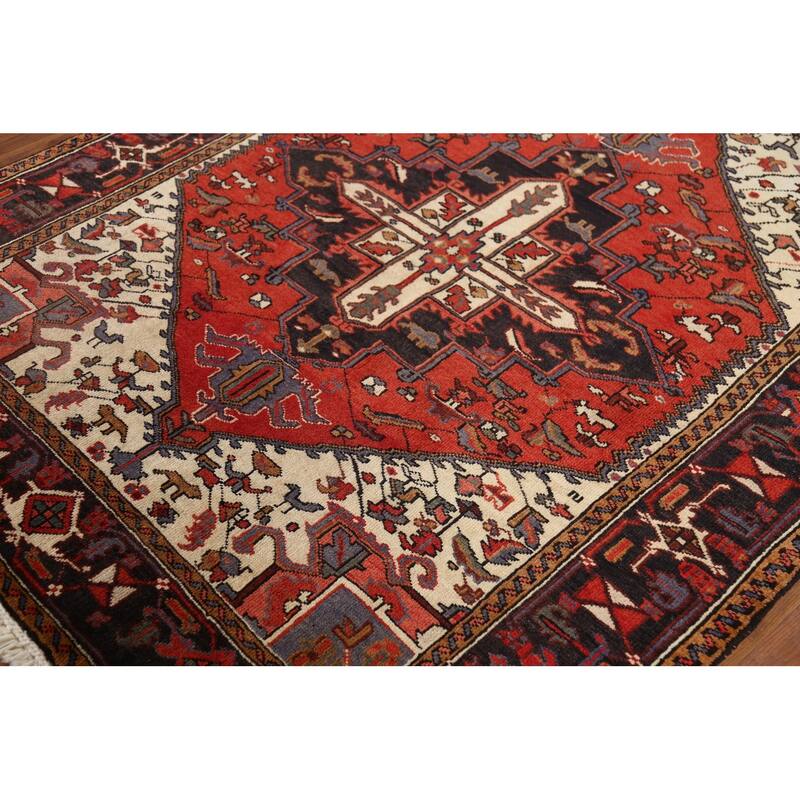 Geometric Heriz Persian Area Rug Handmade Wool Carpet - 5'0"x 6'3"
