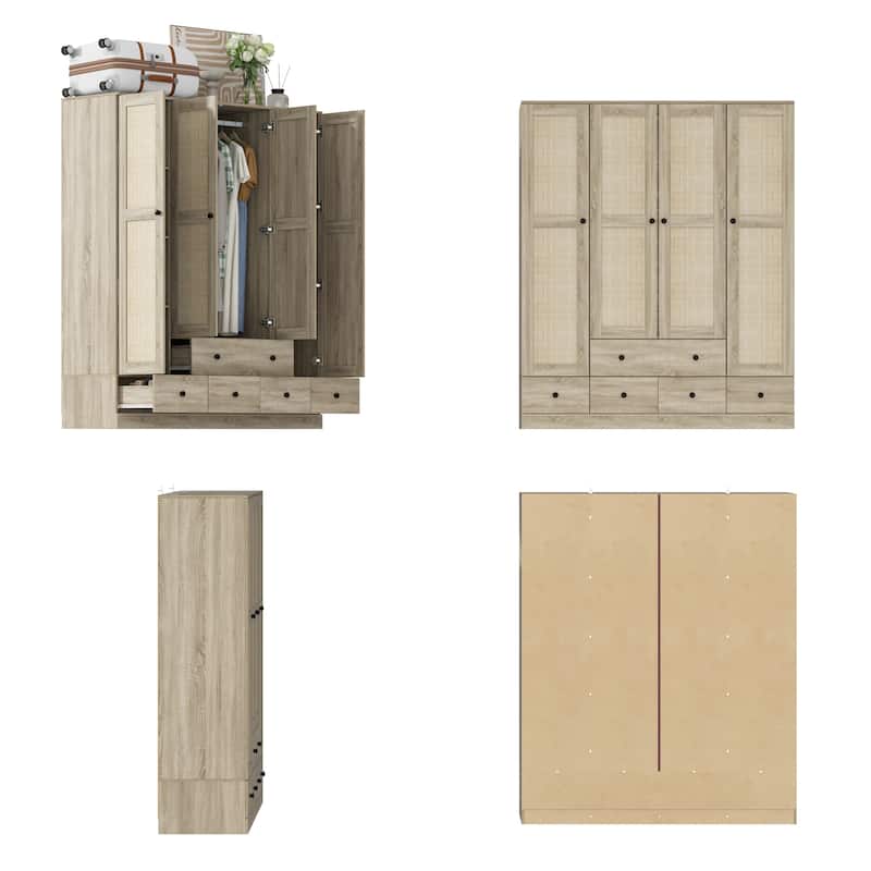 Wardrobe Armoire Closet 59"W Large Freestanding Wardrobe Cabinet White