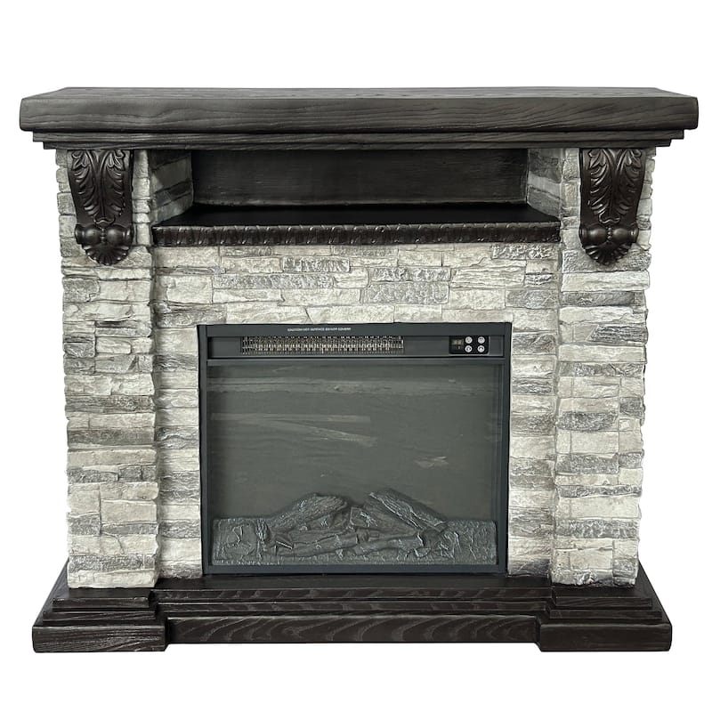 45" Electric Fireplace MGO Mantel with Faux Brick, 23" Firebox Insert and Remote Control Included