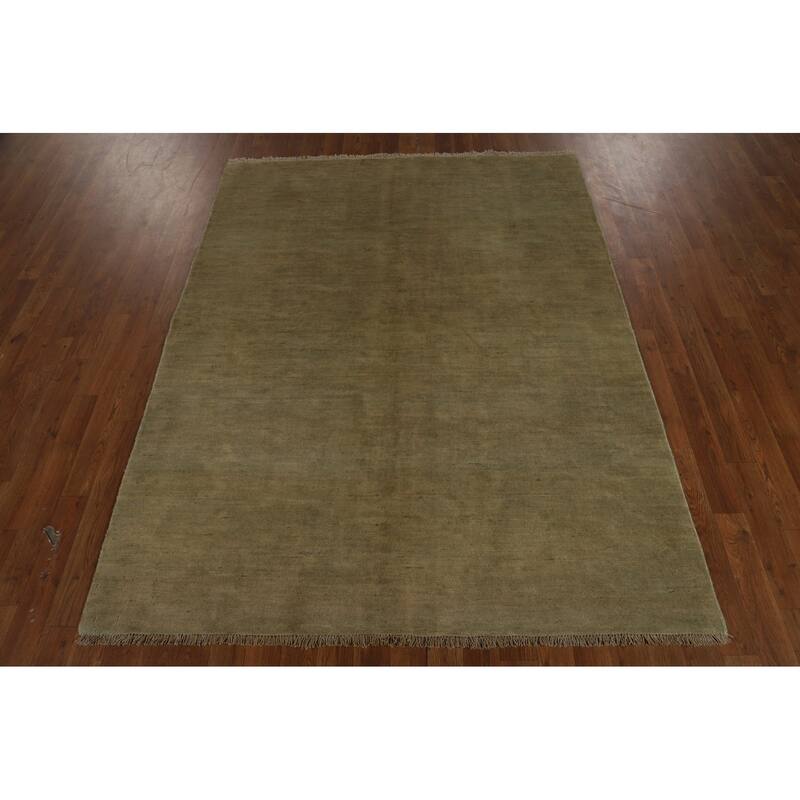 Gabbeh Oriental Rug Handmade Solid Green Wool Carpet - 5'0" x 6'6"