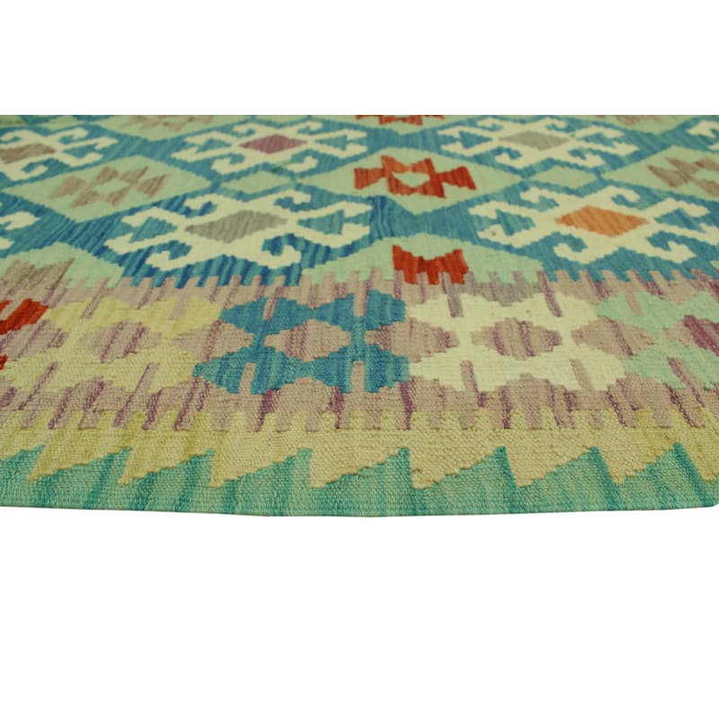 Hand-Woven Sangat Kilim Husnu Lt. Green/Purple Rug - 5'0" x 6'4"