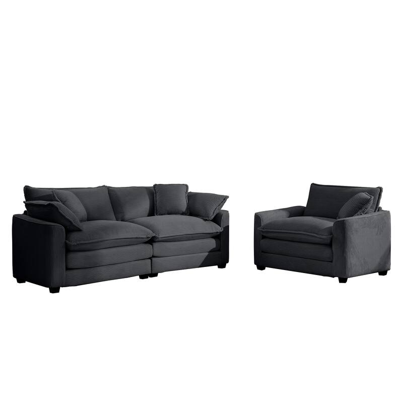 2+1 Seat Flexible Combinations Sofa Set with Throw Pillows, Corduroy Fabric Sofa with Removable Armrests