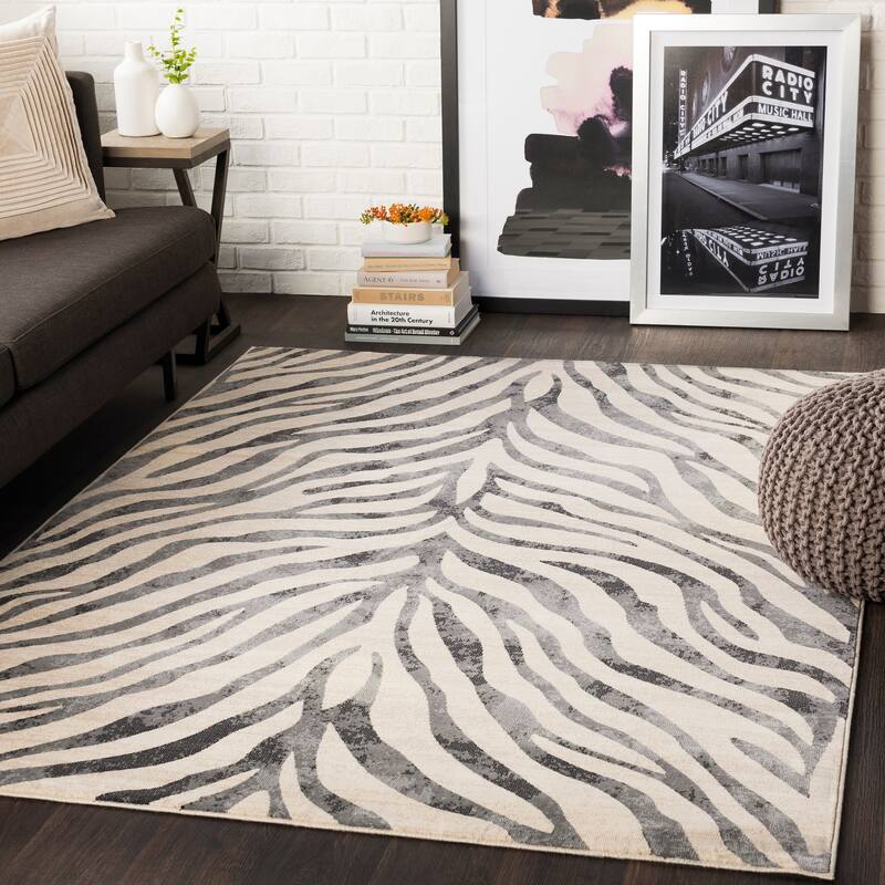 Livabliss Niamey Animal Print Area Rug - 7'10" x 10'3" - Charcoal/Beige - Rectangle