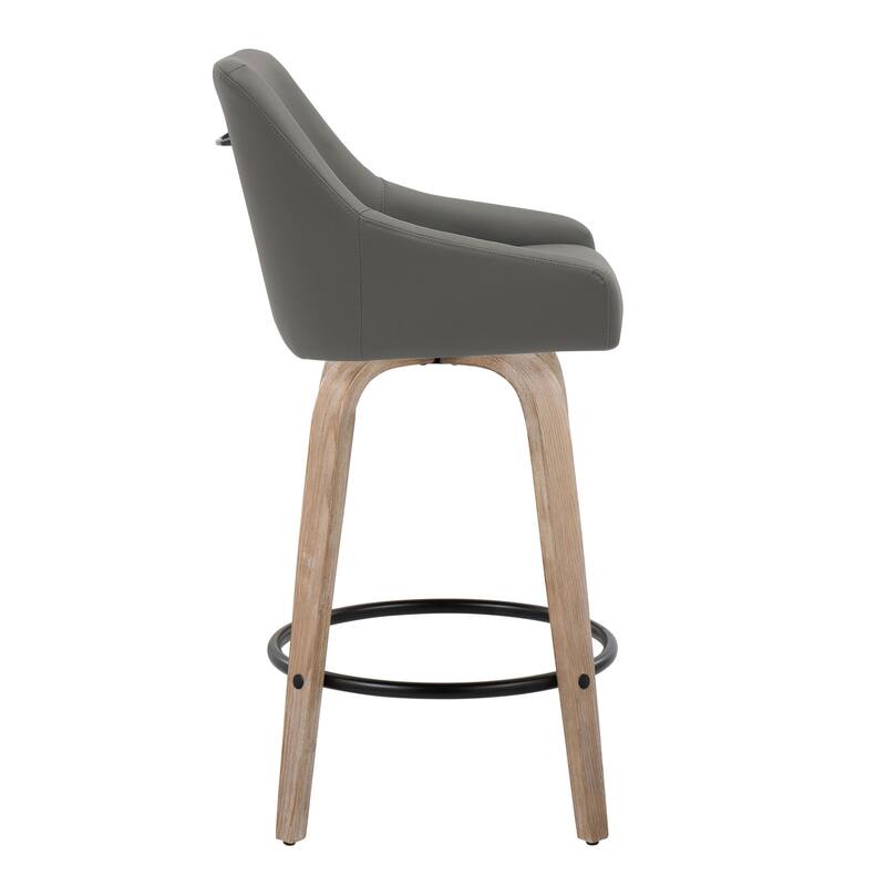The Gray Barn Hadley 26" Fixed-Height Upholstered Counter Stool with Bent Wood Legs & Round Footrest (Set of 2)