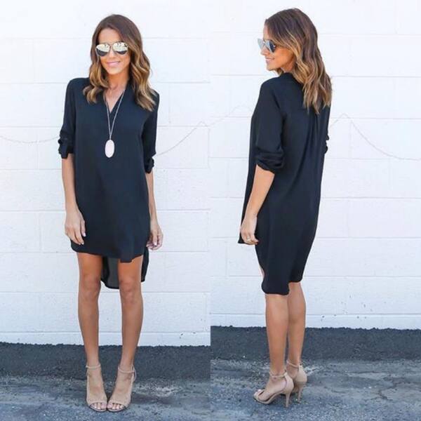 Shop Sexy Long Sleeve V Neck Loose Shift Dress Plus Size Casual Irregular Dresses Overstock 22364274