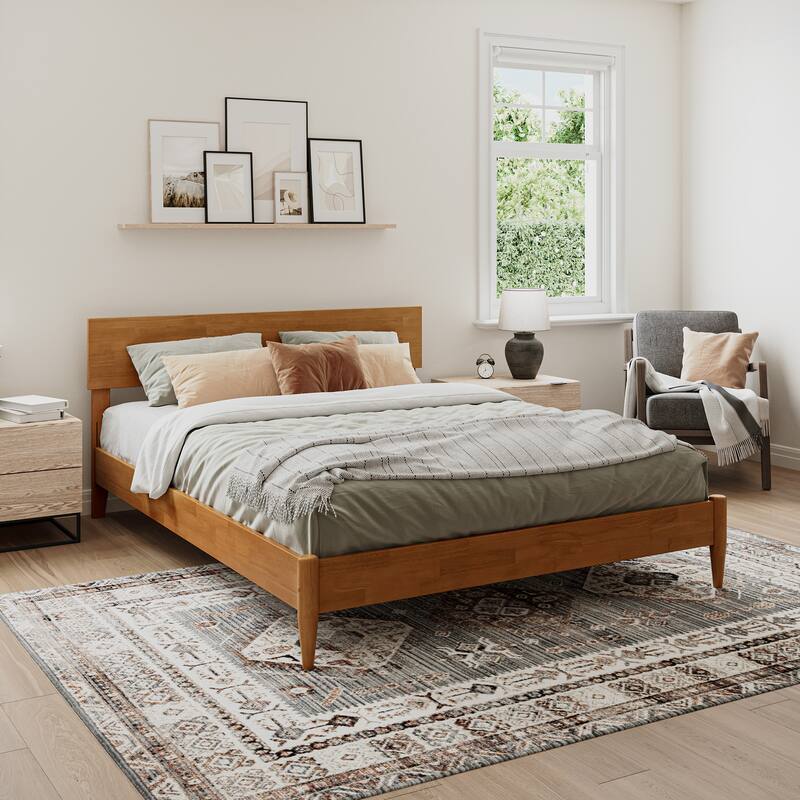 Aria Solid Wood Modern Low Profile Platform Bed - Light Toffee - Queen