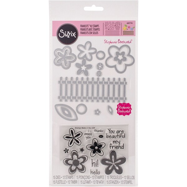 Sizzix Framelits Dies 15/Pkg W/Stamps By Stephanie Barnard-Flowers & Fence