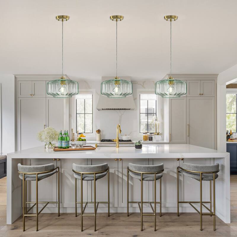 Starsky 1-Light Textured Glass Drum Pendant Light