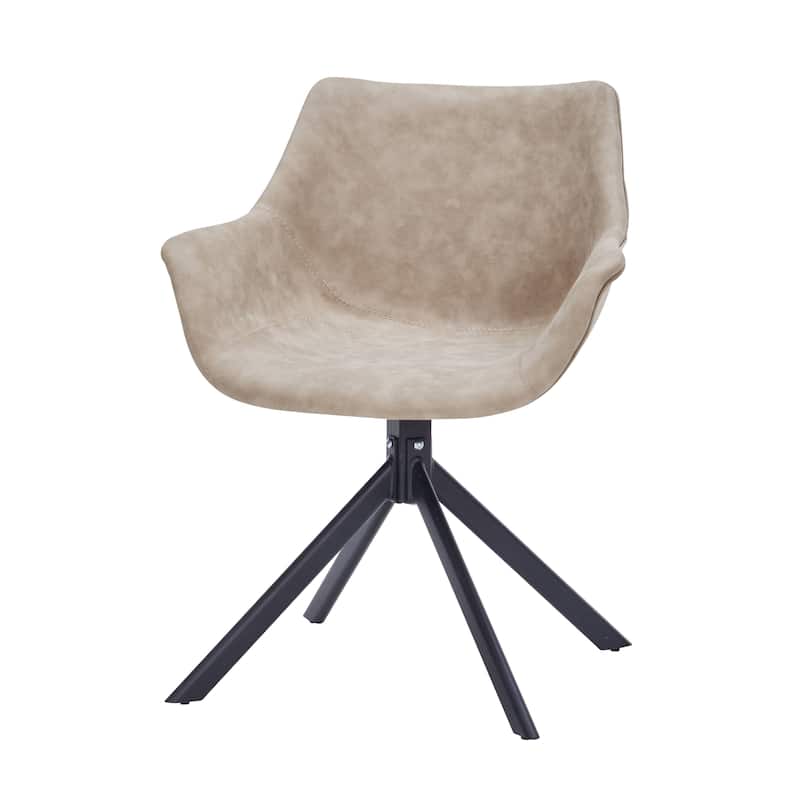 Markley Modern Swivel Dining Chair with Distressed Leather Upholstery, Ergonomic Back, and Black Metal Legs for Home or Office