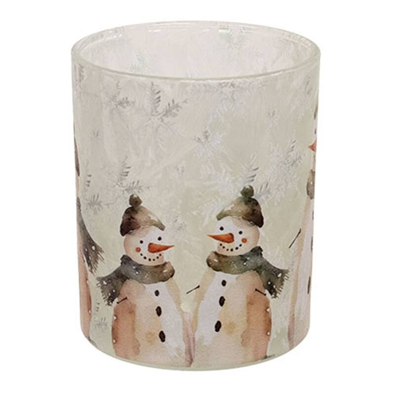 2/Set Glass Candle Jars with Frosted Snowman Design - 4” x 3.5”