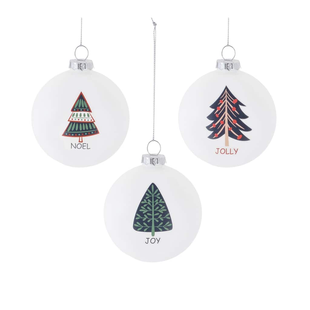 6Ct White Christmas Tree Sentiment Christmas Ball Ornaments 3.25" 83mm