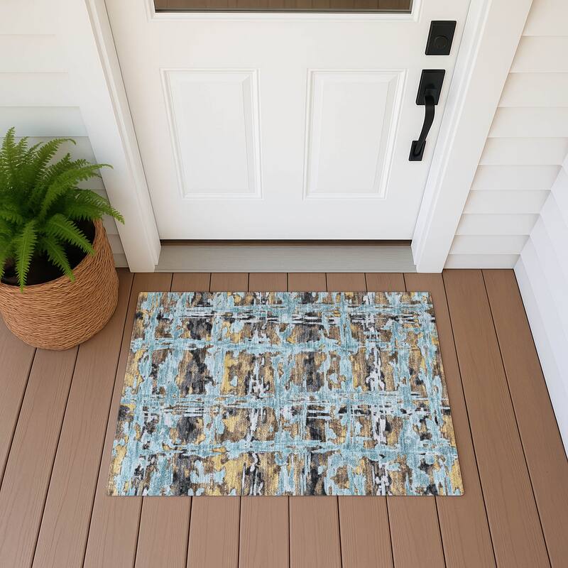 Machine Washable Indoor/ Outdoor Casual Fowler Chantille Rug - Teal - 1'8" x 2'6"