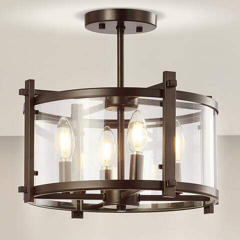 Herndon 15" Iron/Glass Modern Drum LED Flush Mount, Oil Rubbed Bronze by JONATHAN Y