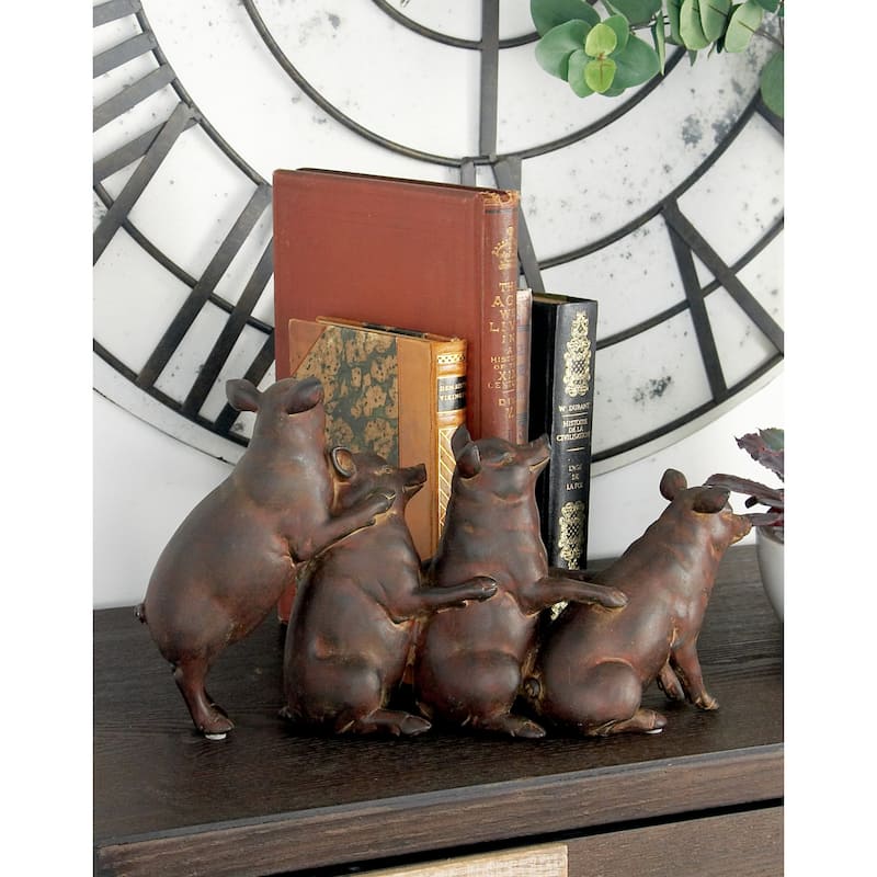 Polystone Pig Sculpture - Dark Brown - Roche River Decor - 4"W x 13"L x 7"H