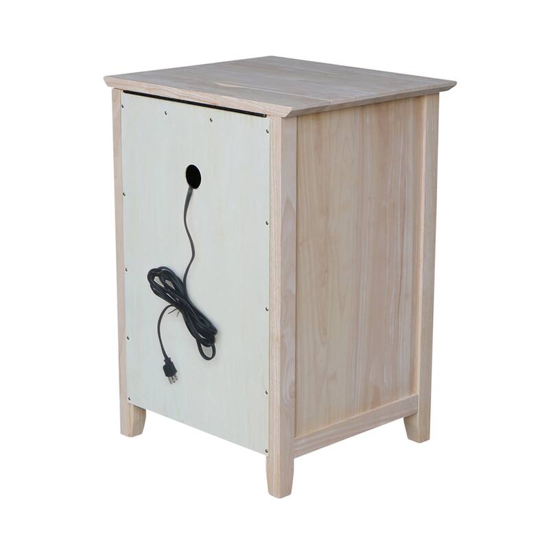 International Concepts Solid Wood 3-Drawer Nightstand with Power Outlets & USB, Unfinished Bedside Chest with Deep Drawers
