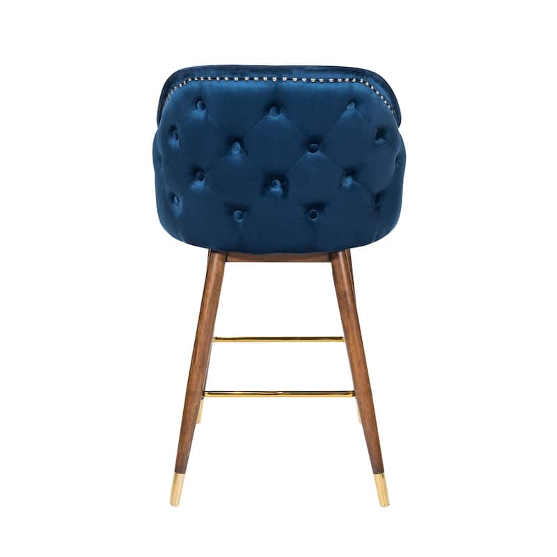 Porthos Home Orla Velvet Upholstered Bar Stools with Rubberwood Legs, Set of 2