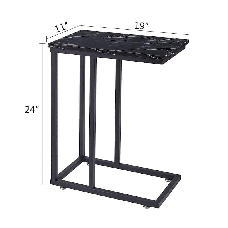 Javlergo C-Shaped Side Table, Small End Table with Metal Frame