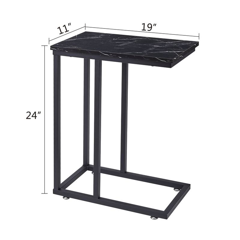 VECELO C-Shaped End Table Small Side Table Sofa Table with Metal Frame C-Shaped Couch Table Nightstand Set of 2
