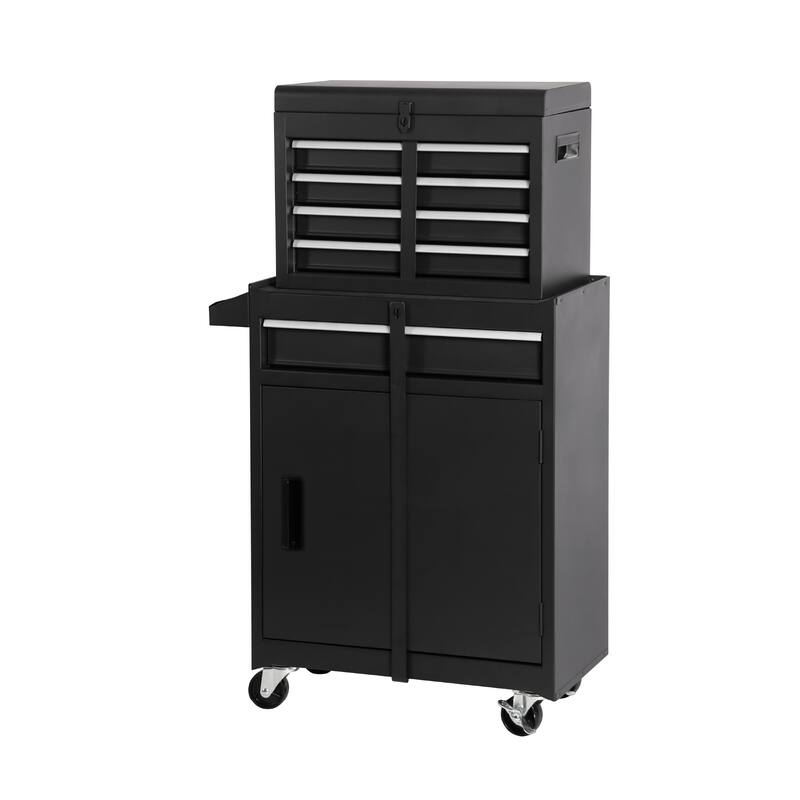 5-Drawer Rolling Tool Storage Cabinet with Detachable Top Tool Box - Black