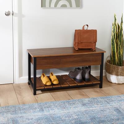 Walnut Entryway Shoe Bench with Open-Top Storage