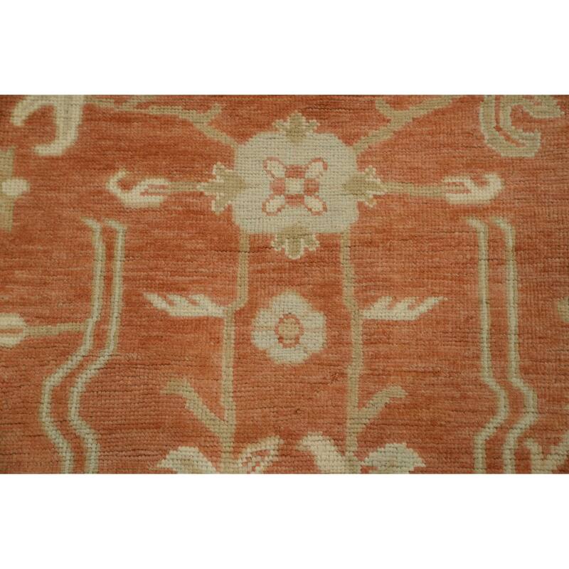 Orange Wool Floral Oushak Vegetable Dye Area Rug, Floral Geometric Carpet - 11' 9'' X 9' 0''