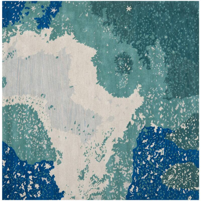 SAFAVIEH Handmade Soho Kayleigh Abstract N.Z. Wool Rug - 6' Square - Blue/Multi