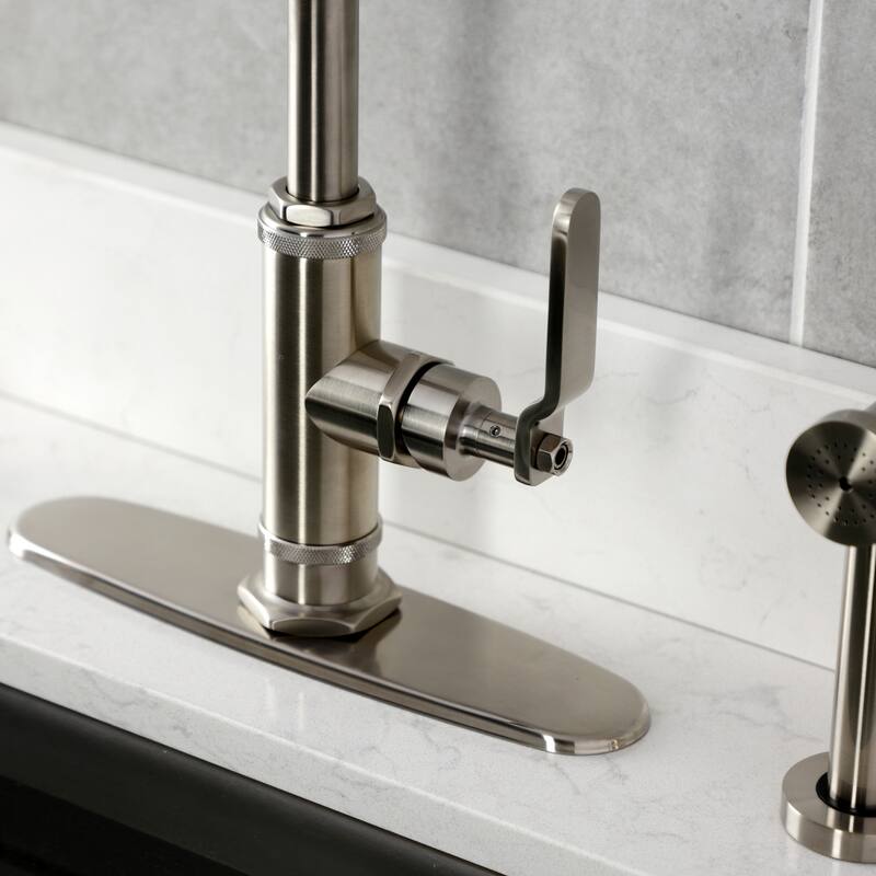 Kingston Brass Whitaker Single-Handle Deck Mount Kitchen Faucet with Brass Sprayer