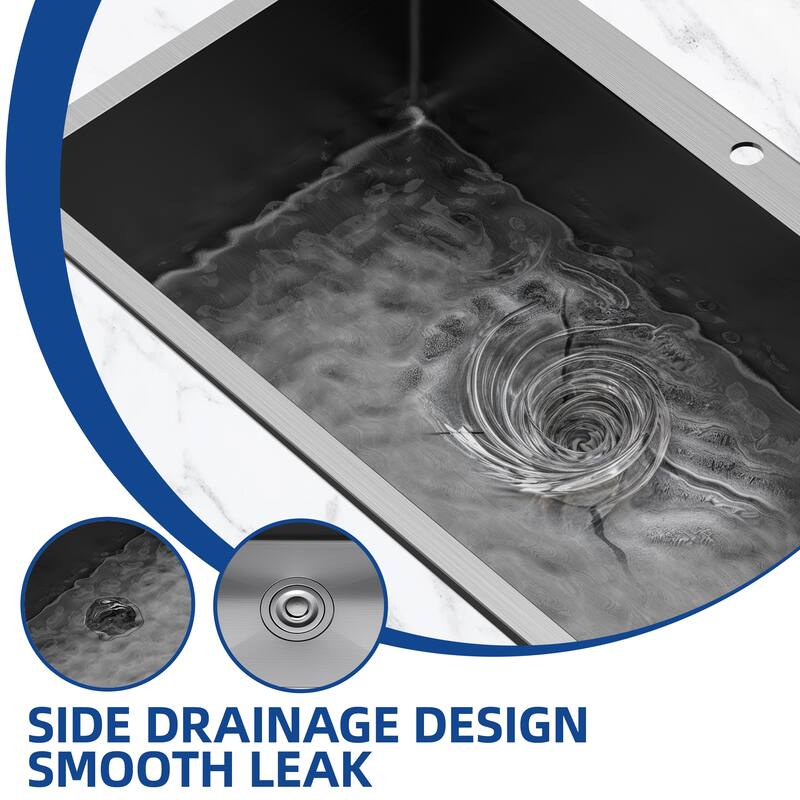 Drop In Kitchen Sink, 24/28/30 Inch Top Mount Stainless Steel Nano Gunmetal Black Sink with Sink Protector
