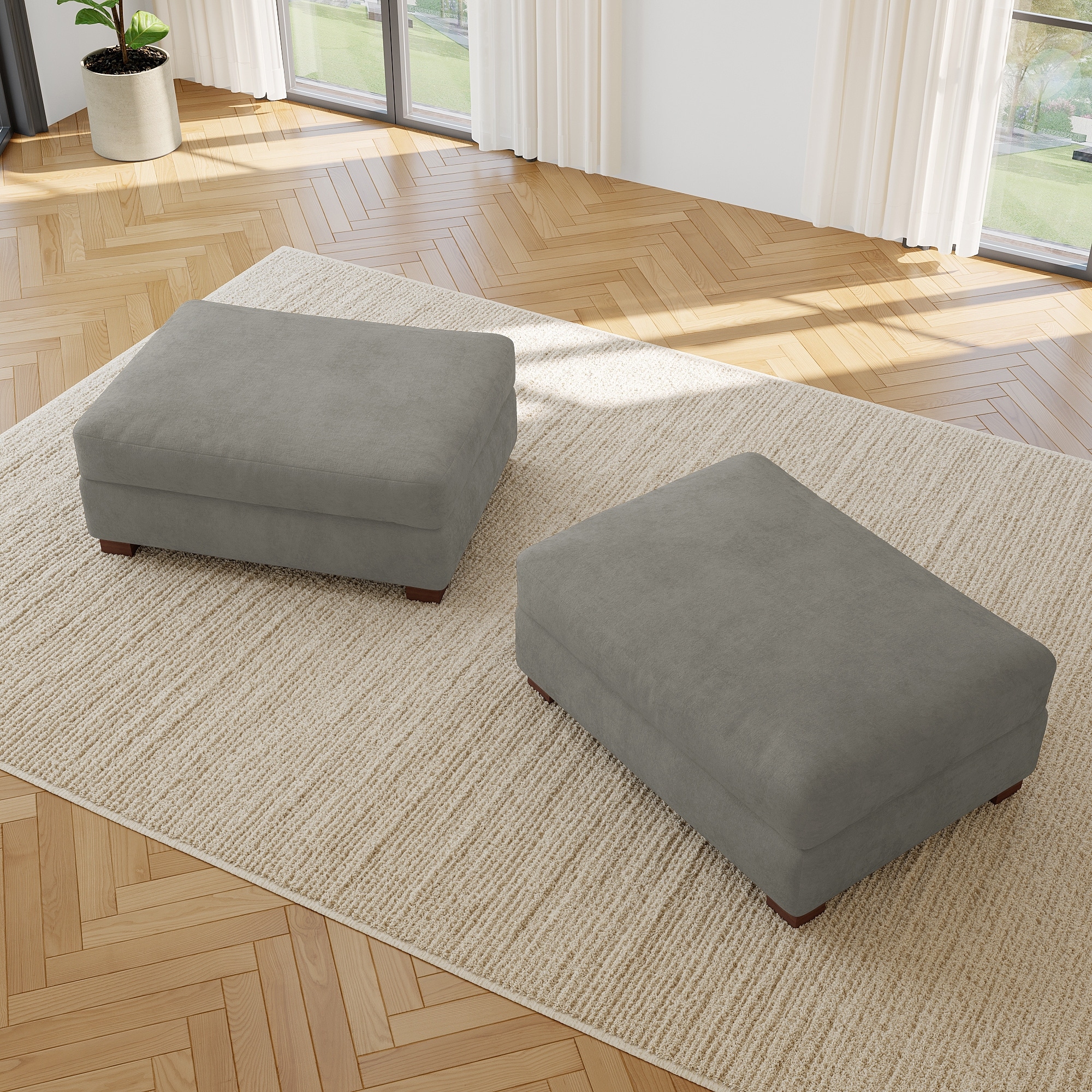 2 Set Modern 41" W Rectangle Chenille Ottoman