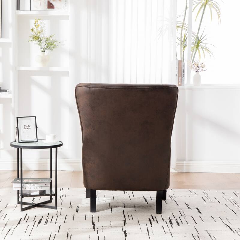 28"W PU High Back Upholstered Accent Chair, Retro Wingback Arm Chair ,Single Sofa Bedroom Reading Seat with Solid Wood Legs