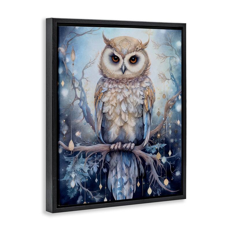 Stupell Owl on Twinkling Branch Framed Floater Canvas Wall Art Design by The Dutch Lady