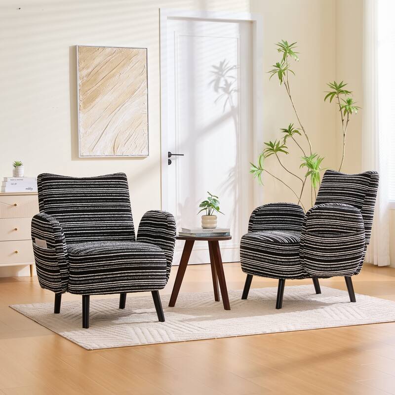 Boucle Upholstered Lounge Armchair, Reading Chair with Side Storage Pocket, Single Sofa Chair with Solid Wood Legs