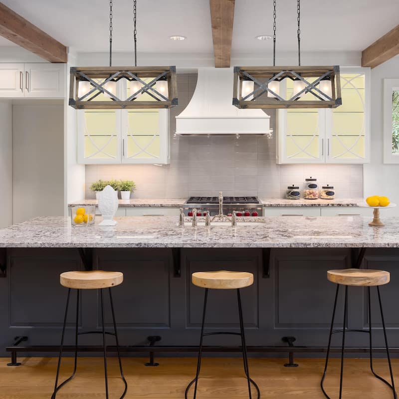 Farmhouse 4-Light Linear Chandelier Glass Shade Kitchen Island Lights - L27.5"xW9.8"xH9.8"