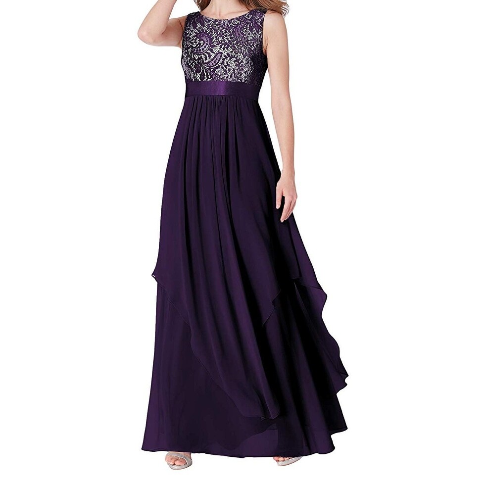 Shop Ever Pretty Womens Gown Purple Size 6 Lace Yoke Satin Belted