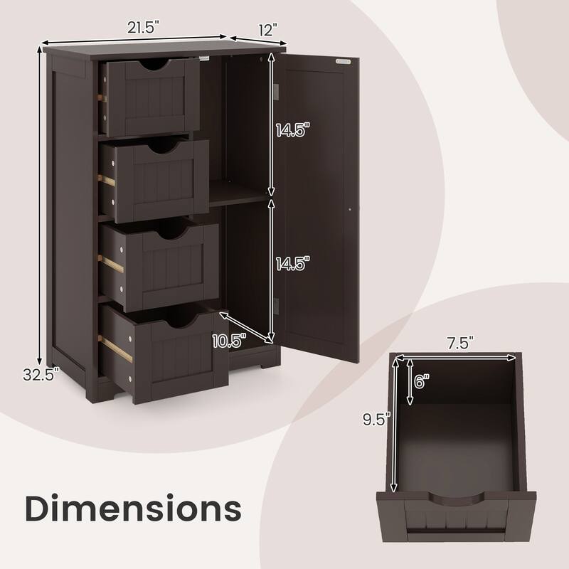 Gymax Bathroom Floor Storage Cabinet Wooden Freestanding Bathroom - See Details