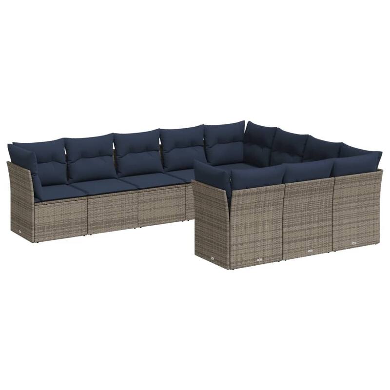 vidaXL 10/11 Piece Patio Sofa Set with Cushions Brown/Gray Poly Rattan - 21.7 x 24.4 x 27.2