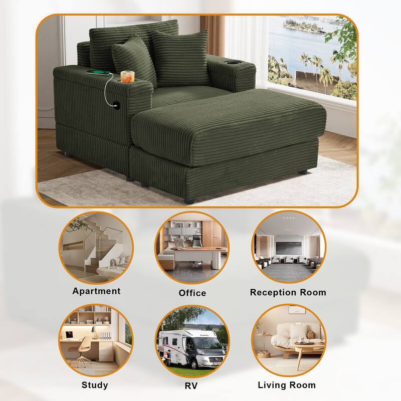 Ouyessir Upholstered Deep Seat Single Sofa with Ottoman for Living Room