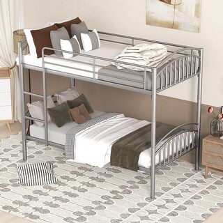 Multifunctional Design Metal Bunk Bed with Ladder, Steel Construction, Wear-Resistant Finish, Silver