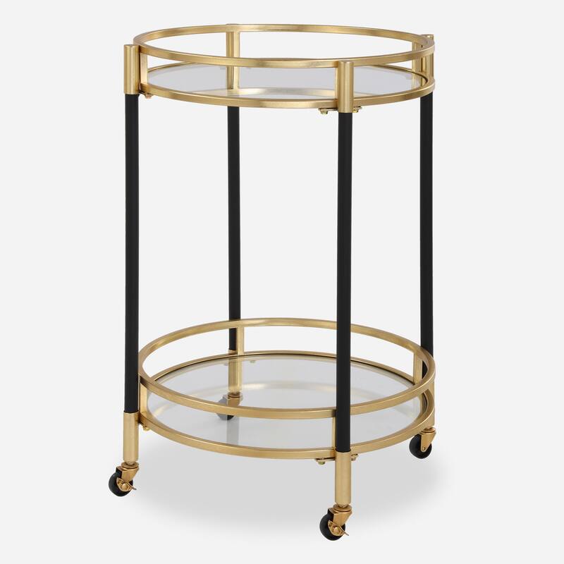 Uttermost 24198 Dolly 22" Wide Iron and Tempered Glass Bar Cart with - Black / Gold