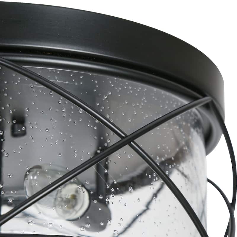 Raretta Modern Farmhouse Black 3-Light Drum Flush Mount Glass Ceiling Lights - D13" x H6"