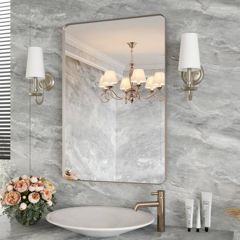 QuivaraView Rectangular Aluminum Framed Bathroom Vanity Mirror - 24" x 36" - Brushed Nickel