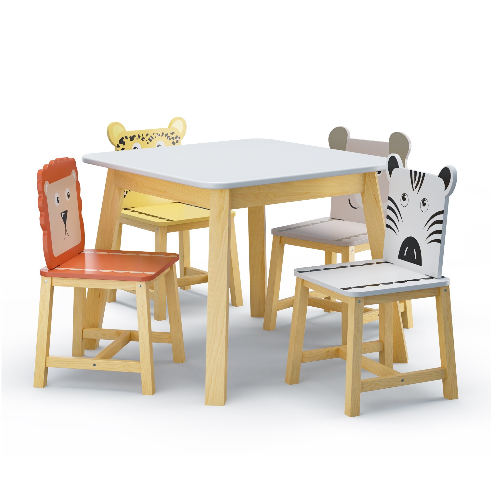 5 Piece Kiddy Table and Chair Set Kids Wood Bigger Table with 4