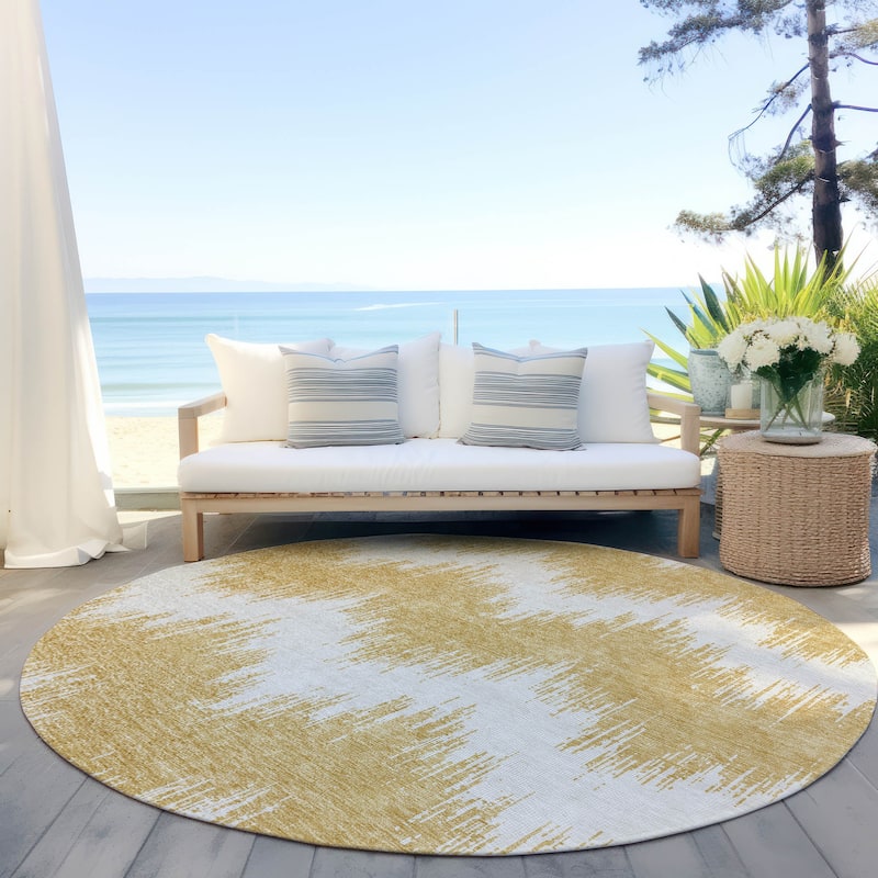 Machine Washable Indoor/ Outdoor Chantille Modern Chevron Rug - Gold - 8' x 8'