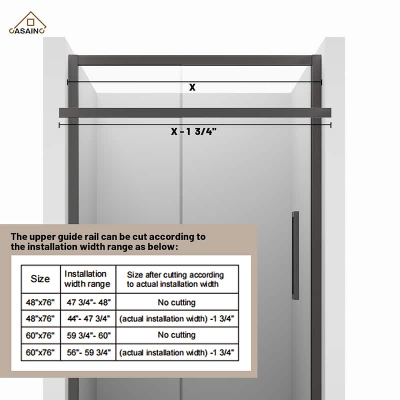 CASAINC 48 in. W x 76 in. H Sliding Framed Shower Door with SGCC Certification