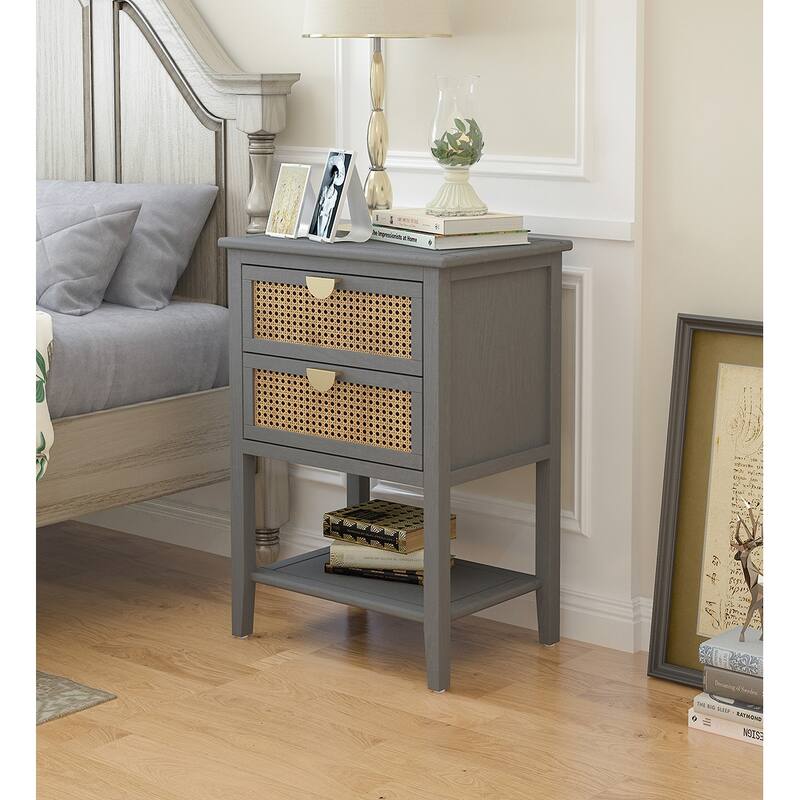 2-Drawer Nightstand Bed Side Table with Storage Cabinet End Table shelf Wood Side Table