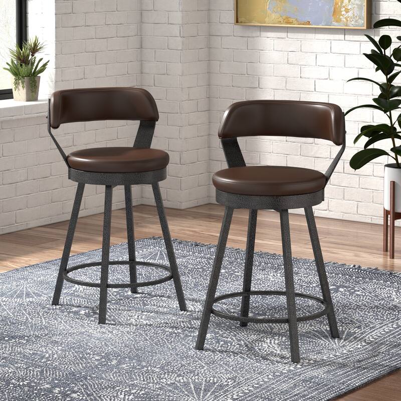 Grinzau Faux Leather Metal Swivel Stools (Set of 2)